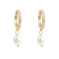 Kremmerhuset Glitrende hoops med perle, Gull| Ørepynt