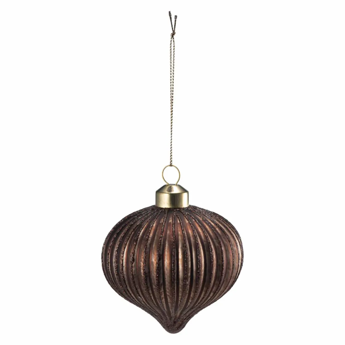 Kremmerhuset Julekule dråpe rille brun| Julekuler
