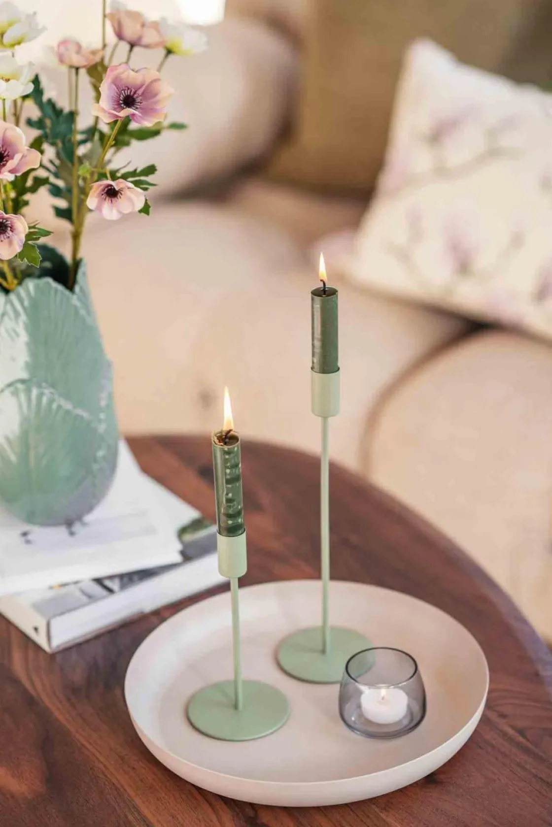 Kremmerhuset Lysestake Melina 28,5cm grønn| Lysestaker