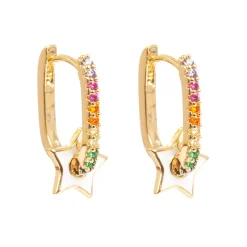 Kremmerhuset Ovale øreringer med stjerne og multifargede krystaller| Ørepynt