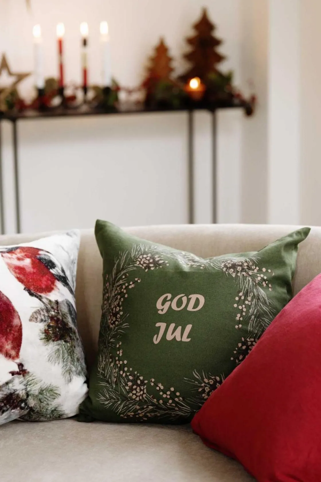 Kremmerhuset Putetrekk God Jul krans 48x48 cm grønn| Putetrekk|Juletekstil