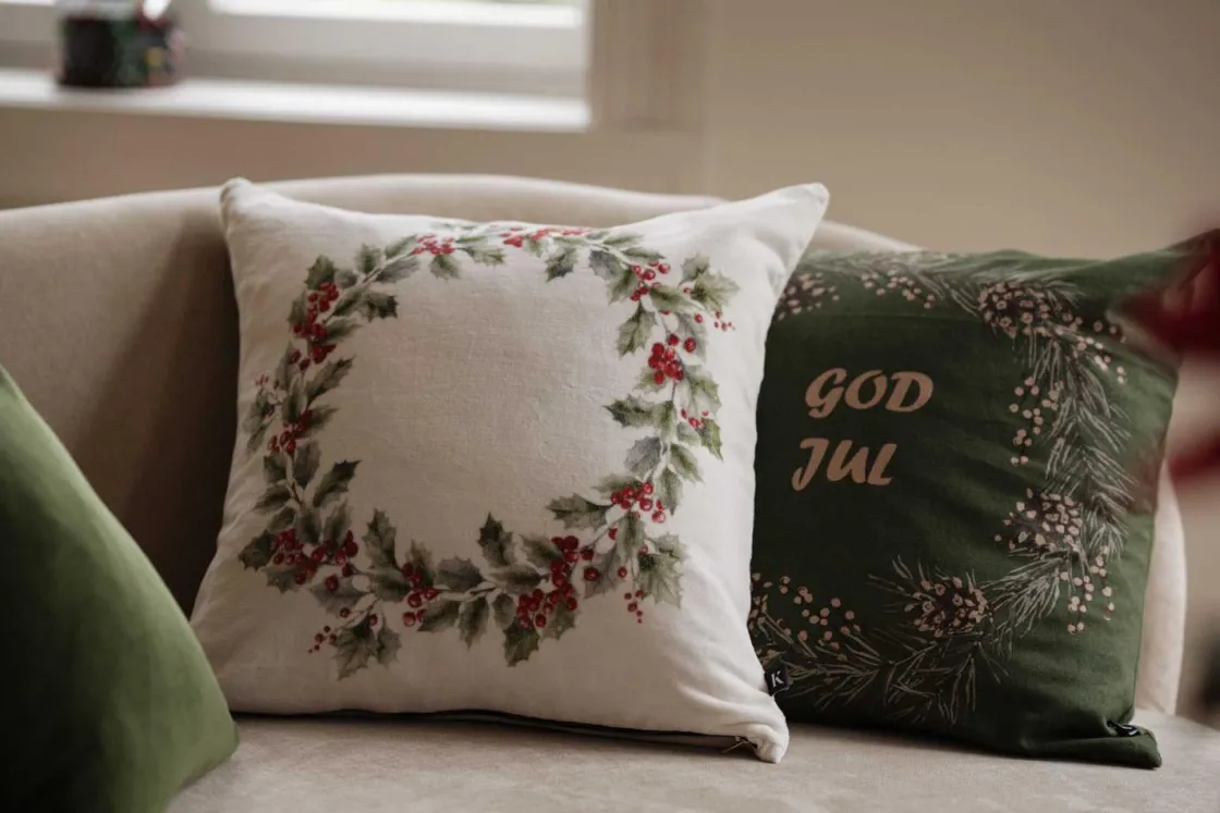 Kremmerhuset Putetrekk God Jul krans 48x48 cm grønn| Putetrekk|Juletekstil