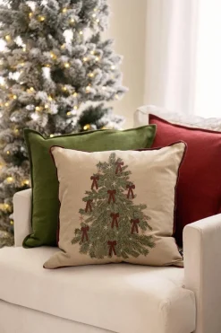 Kremmerhuset Putetrekk Nostalgisk tre med sløyfer 48x48cm| Putetrekk|Juletekstil