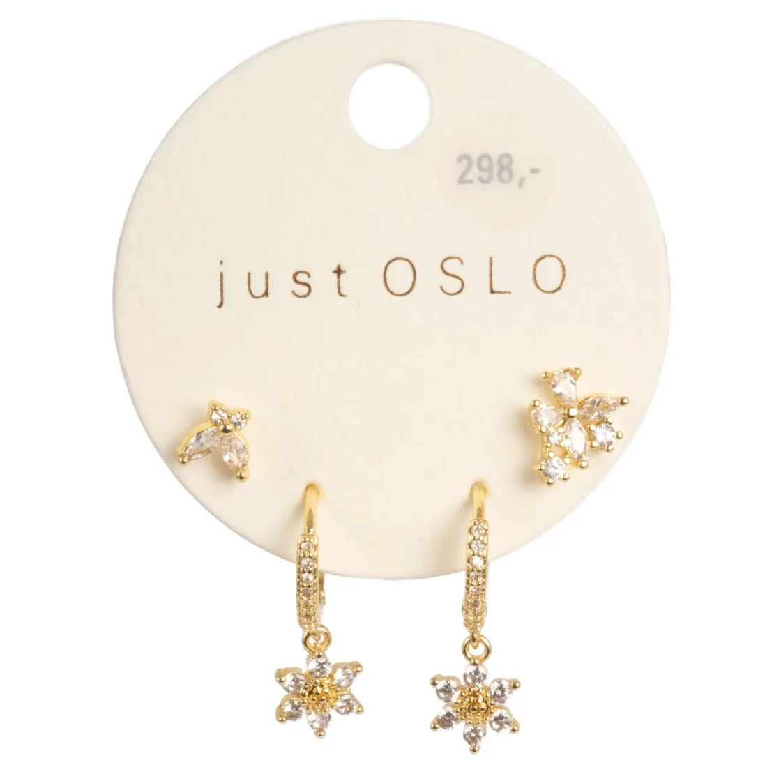 Kremmerhuset Sett med 4 øredobber, blomster, Gull| Ørepynt